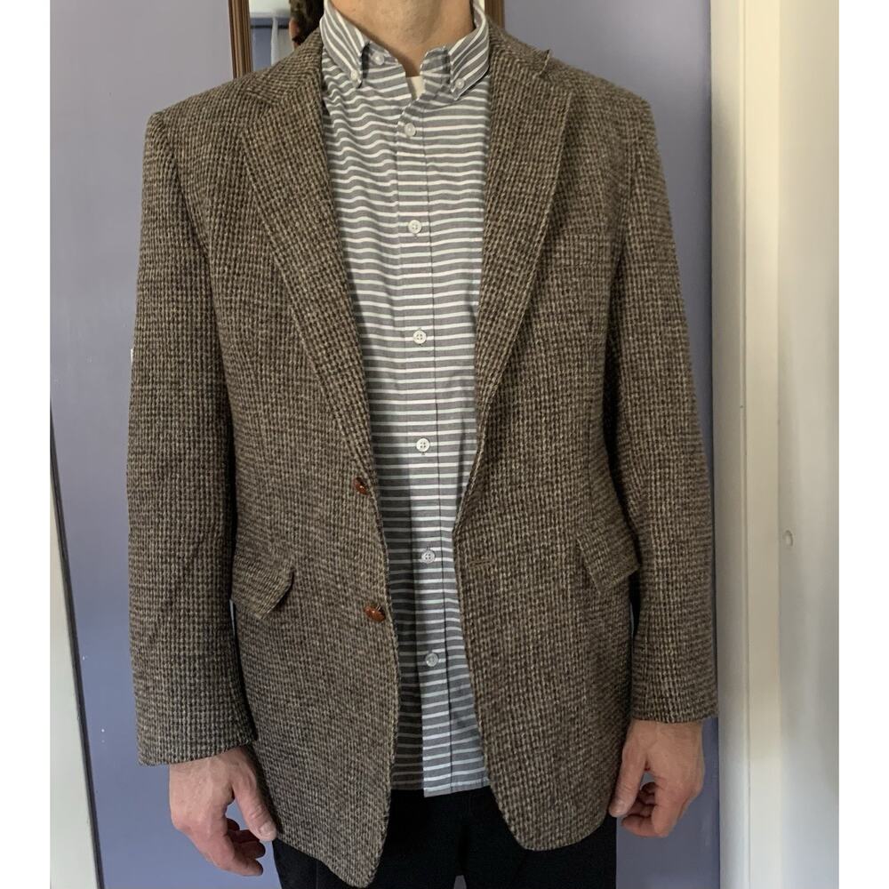 Harris Tweed sport coat mens scotish wool vintage USA basketweave jacket gray Md